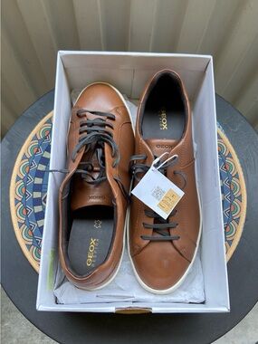 Geox Men's Tan/Brown Leather Lace-Up Sneakers